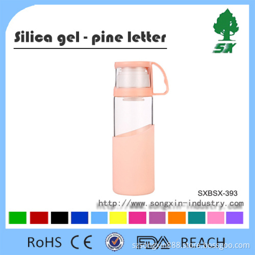 Glass Water Bottle with Protective Silicone Sleeve- Portable, BPA Free, Leak Proof & Reusable - For Hot & Cold Tea